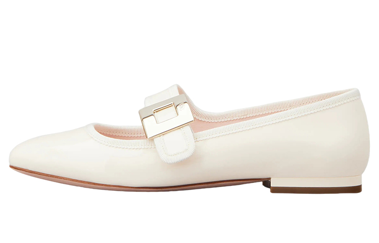 (W) Roger Vivier Très Vivier Babies 'Metal Buckle Patent Ivory'