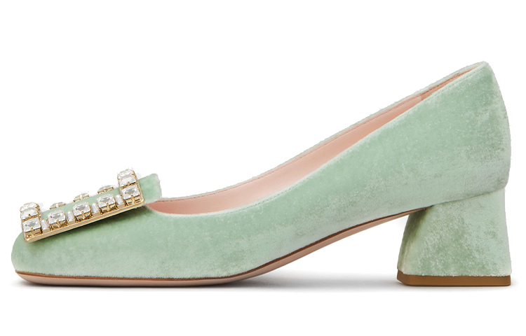 (W) Roger Vivier Très Vivier High Heels 'Green Velvet Crystal Buckle'
