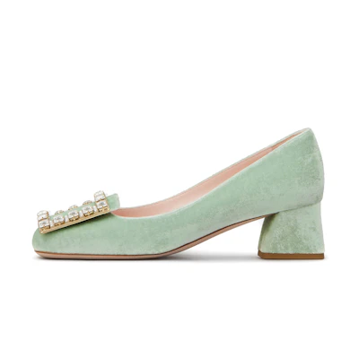 (W) Roger Vivier Très Vivier High Heels 'Green Velvet Crystal Buckle'