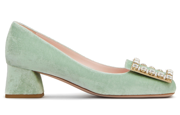 (W) Roger Vivier Très Vivier High Heels 'Green Velvet Crystal Buckle' 圖 2