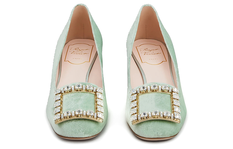(W) Roger Vivier Très Vivier High Heels 'Green Velvet Crystal Buckle' 圖 3
