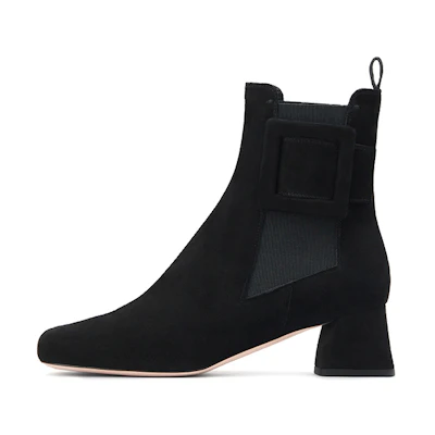 (W) Roger Vivier Très Vivier Leather Buckle High-Top Chelsea Boots 'Black'