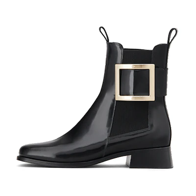 (W) Roger Vivier Très Vivier Leather Chelsea Boots 'Metal Buckle Black'