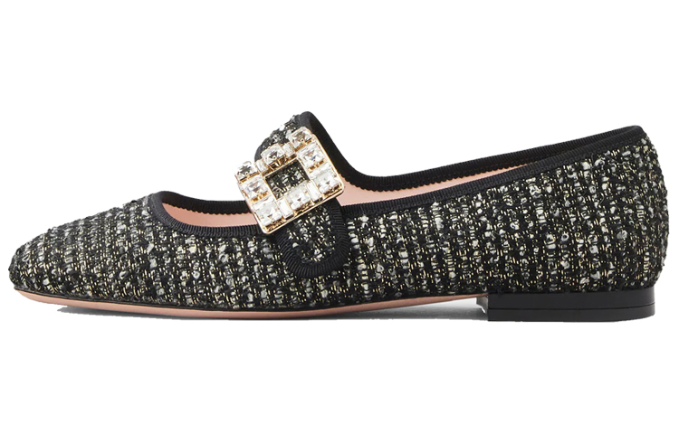 (W) Roger Vivier Tres Vivier Ballet Flats 'Elegant Black Buckle'