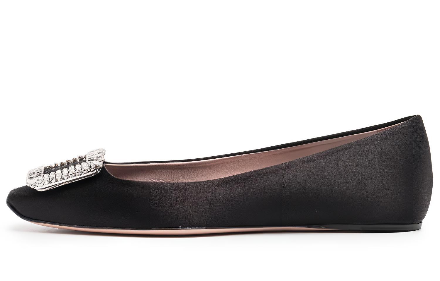 (W) Roger Vivier Trompette 'Black Crystal Ballet Flats'