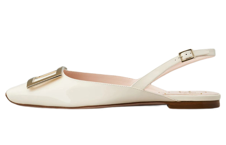 (W) Roger Vivier Trompette 'Metal Buckle Nude Ballet Flats'