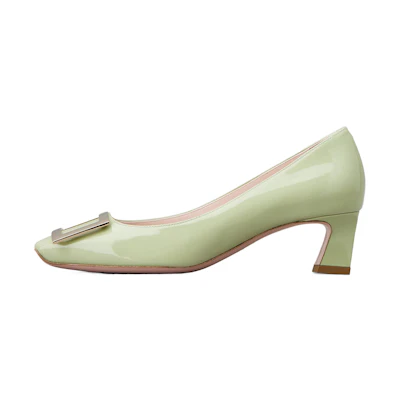 (W) Roger Vivier Trompette 'Metallic Buckle Green Patent'