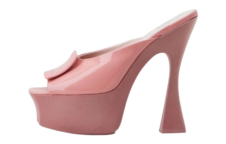(Women) Roger Vivier Trompette Buckle Patent Leather Platform Mules 'Pink' RVW66232900D1PM215