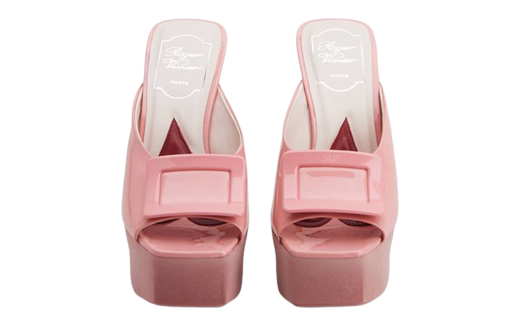 Order (W) Roger Vivier Trompette Schnalle Lackleder Plateau Mules ''Rosa'' RVW66232900D1PM215