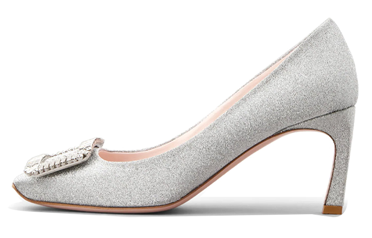 Buy Roger Vivier Trompette 水晶时尚优雅织物鑽扣高跟鞋 女款 銀色