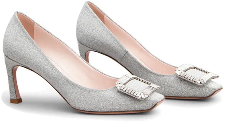 Roger Vivier Trompette 水晶时尚优雅织物鑽扣高跟鞋 女款 銀色 Lookbook Roger Vivier Trompette 水晶时尚优雅织物鑽扣高跟鞋 女款 銀色