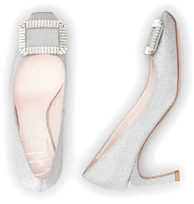 Roger Vivier Trompette 水晶时尚优雅织物鑽扣高跟鞋 女款 銀色 Purchase Roger Vivier Trompette 水晶时尚优雅织物鑽扣高跟鞋 女款 銀色