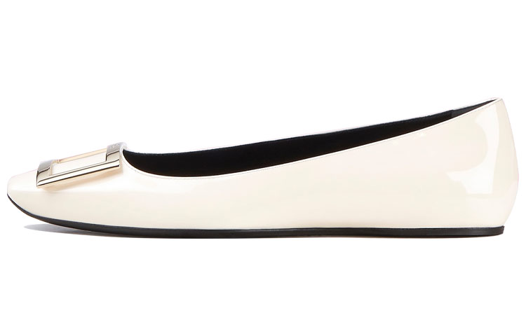 (Women) Roger Vivier Trompette Patent Leather Ballet Flats 'Cream' RVW40415280D1PC019