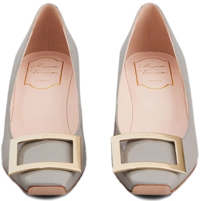 (W) Roger Vivier Trompette Hak Blok Kulit Patent 'Abu-Abu' RVW44815280D1PB206 Lookbook (W) Roger Vivier Trompette Hak Blok Kulit Patent 'Abu-Abu' RVW44815280D1PB206