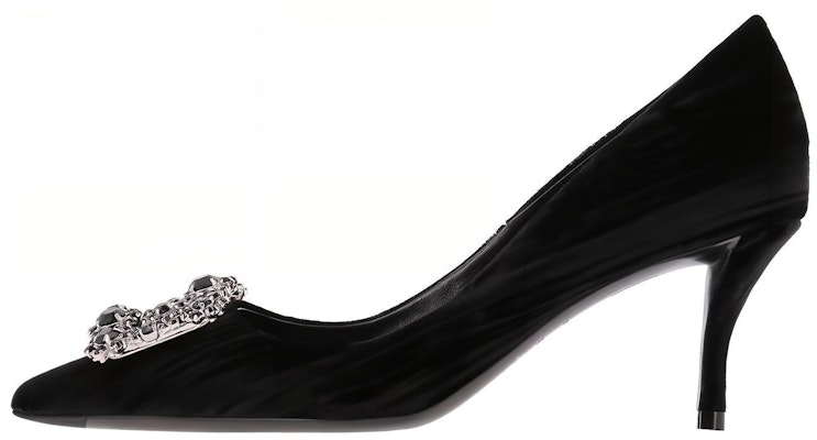 (W) Roger Vivier 'Crystal Buckle Slip-On High Heel' Beludru Hitam RVW41417620JERB999 Buy (W) Roger Vivier 'Crystal Buckle Slip-On High Heel' Beludru Hitam RVW41417620JERB999