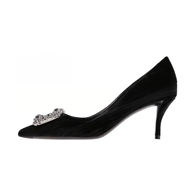 (W) Roger Vivier Velvet Black 'Crystal Buckle Slip-On High Heel'