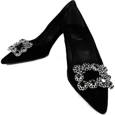 (W) Roger Vivier 'Crystal Buckle Slip-On High Heel' Beludru Hitam RVW41417620JERB999 Shop (W) Roger Vivier 'Crystal Buckle Slip-On High Heel' Beludru Hitam RVW41417620JERB999