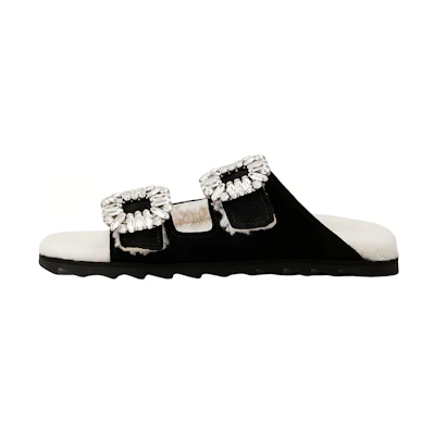(W) Roger Vivier Velvet Crystal Buckle Fashion Sandals 'Black'