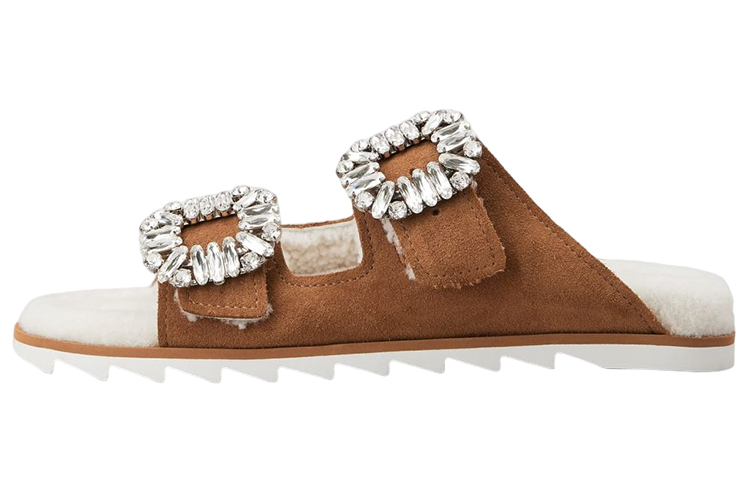 (W) Roger Vivier Velvet Crystal Buckle Sandal 'Brown'