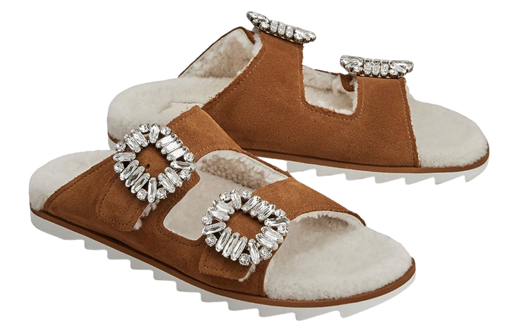 (W) Roger Vivier Velvet Crystal Buckle Sandal 'Brown' 圖 2