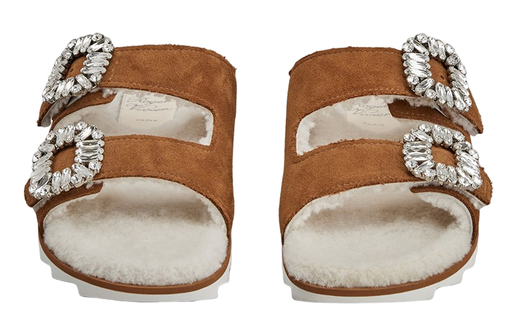 (W) Roger Vivier Velvet Crystal Buckle Sandal 'Brown' 圖 3