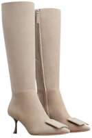 Order (W) Roger Vivier Sepatu Boots Tinggi Beludru Zip 'Abu-abu' RVW61833890HR0C415