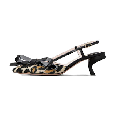 (W) Roger Vivier Virgule Bow Piping Slingback Pumps Leopard 'Black'