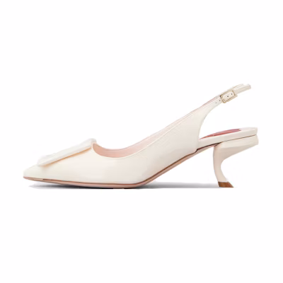 (W) Roger Vivier Virgule High Heel 'Cream Patent Buckle'