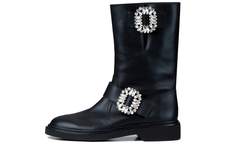 Buy (W) ロジェヴィヴィエ Viv' Biker ストラス バックル ブーツ (黒) RVW548272409XRB999