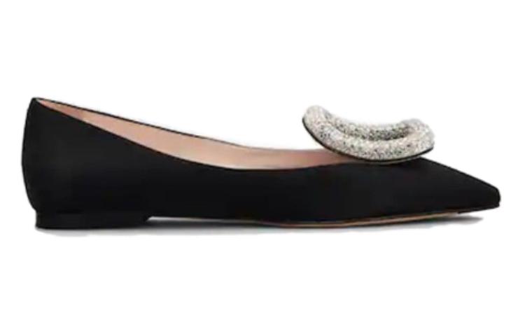 (W) Roger Vivier Viv' Choc 'Black Satin Ballet Flats with Crystal Buckle' 圖 2