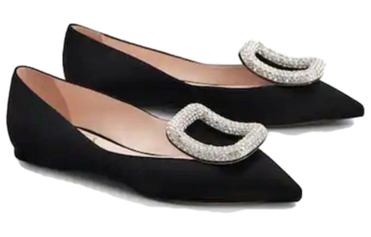(W) Roger Vivier Viv' Choc 'Black Satin Ballet Flats with Crystal Buckle' 圖 3