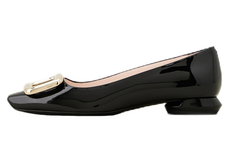(Women) Roger Vivier Viv' Choc 'Metal Buckle Patent Leather Ballet Flats Black' RVW65032180D1PB999