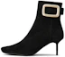 Buy (W) Roger Vivier Viv' Choc金属扣黑色绒面短靴 RVW64832200HR0B999