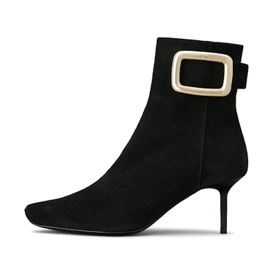 (W) Roger Vivier Viv' Choc Boots 'Metal Buckle Black Suede'