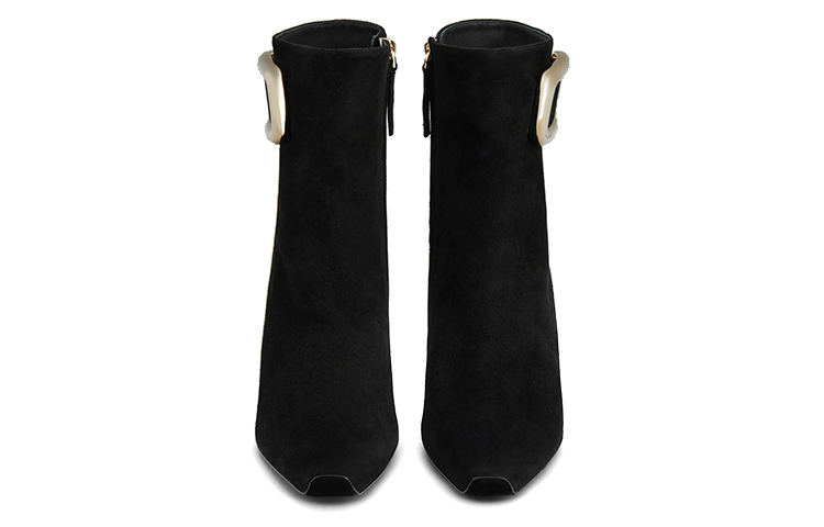 Order (W) Roger Vivier Viv' Choc金属扣黑色绒面短靴 RVW64832200HR0B999