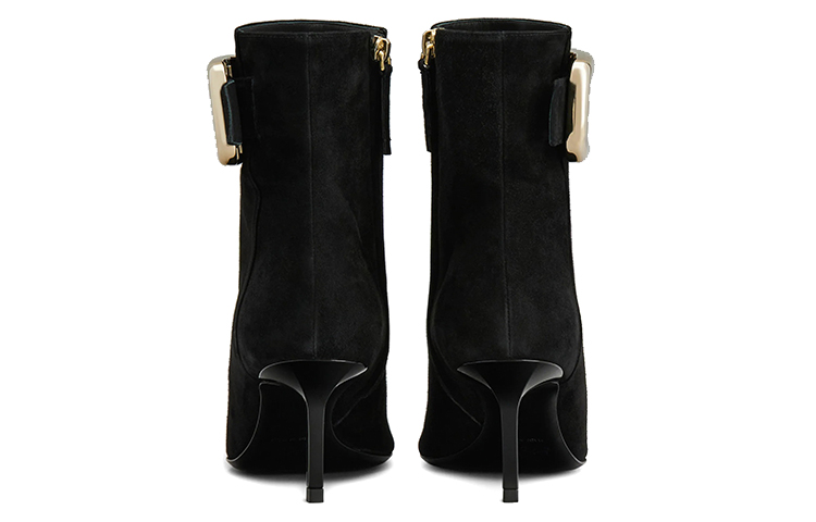 Shop (W) Roger Vivier Viv' Choc But Kasut Butang Logam Hitam Suede RVW64832200HR0B999