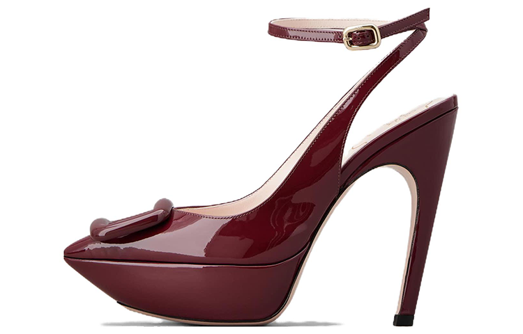 (W) Roger Vivier Viv' Choc Patent Leather Pointed Buckle 'Red Stiletto'