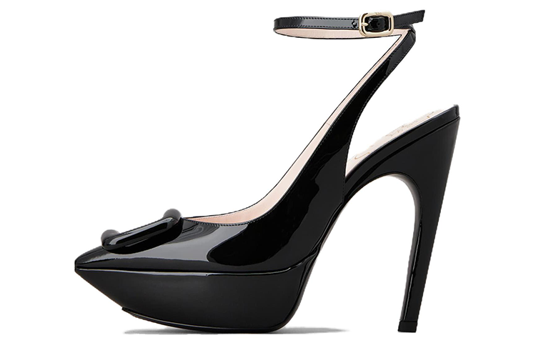 (Women) Roger Vivier Viv' Choc Patent Pointed Buckle Stiletto 'Black' RVW70535740D1PB999