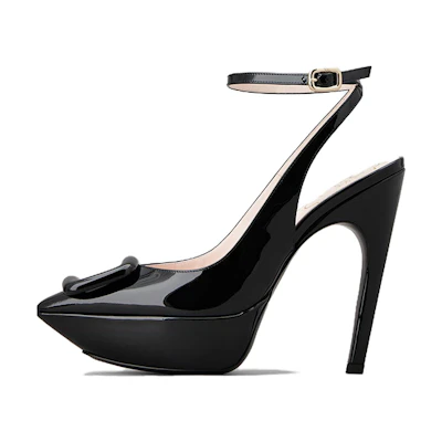 (W) Roger Vivier Viv' Choc Patent Pointed Buckle Stiletto 'Black'