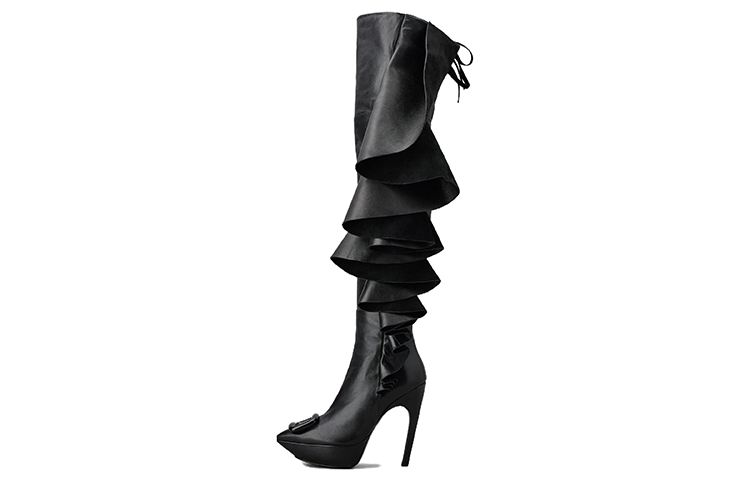 Buy (W) Roger Vivier Viv'' Choc Overknee Laarzen met Puntige Hak Rits ''Zwart'' RVW70537080SWZB999
