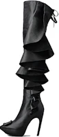 (Women) Roger Vivier Viv' Choc Rouches Pointed Toe Stiletto Zip Over-The-Knee Boots 'Black' RVW70537080SWZB999 (Women) Roger Vivier Viv' Choc Rouches Pointed Toe Stiletto Zip Over-The-Knee Boots 'Black' RVW70537080SWZB999