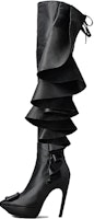 (Women) Roger Vivier Viv' Choc Rouches Pointed Toe Stiletto Zip Over-The-Knee Boots 'Black' RVW70537080SWZB999 (Women) Roger Vivier Viv' Choc Rouches Pointed Toe Stiletto Zip Over-The-Knee Boots 'Black' RVW70537080SWZB999