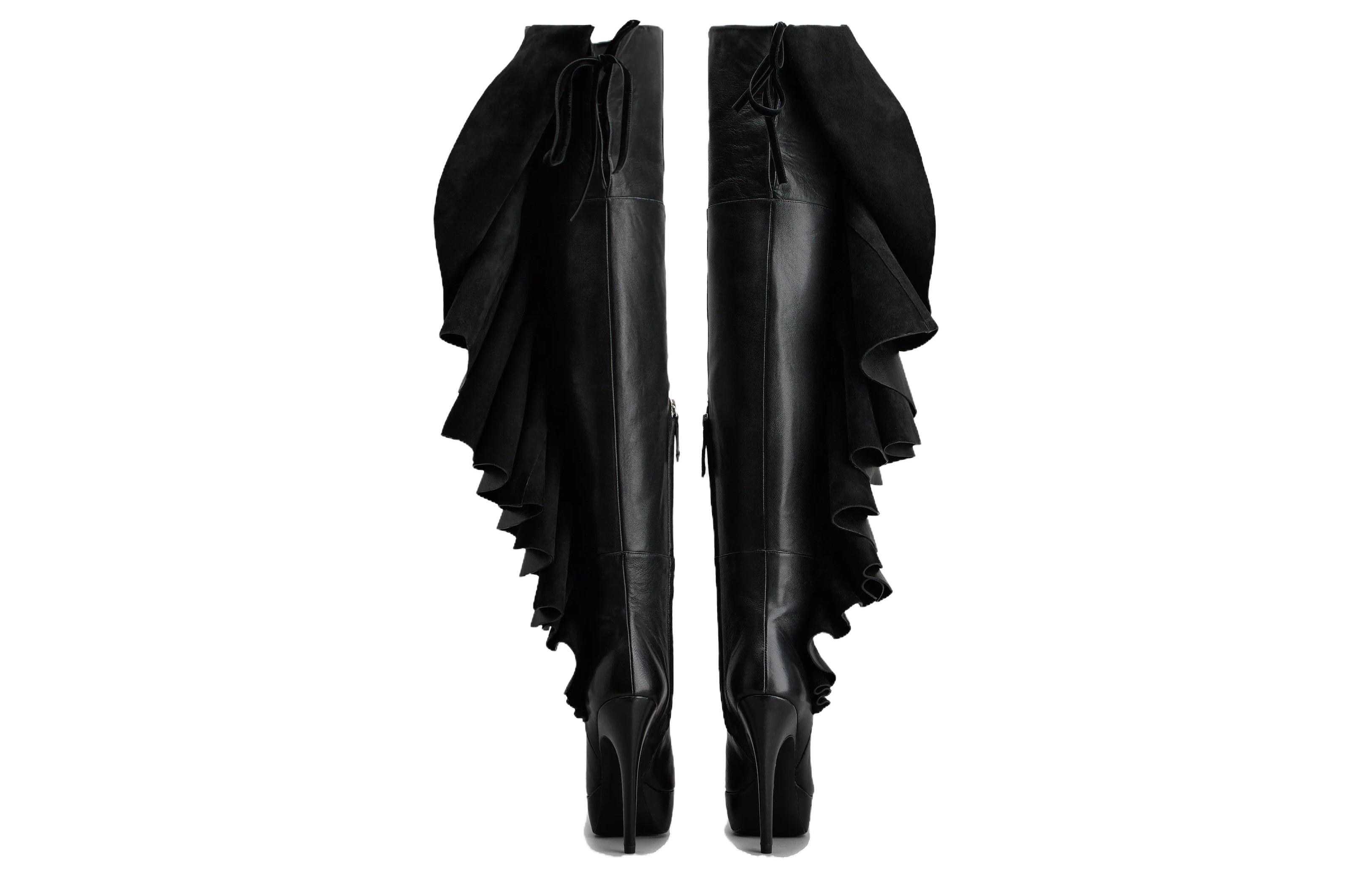 Purchase (W) Roger Vivier Viv'' Choc Overknee Laarzen met Puntige Hak Rits ''Zwart'' RVW70537080SWZB999