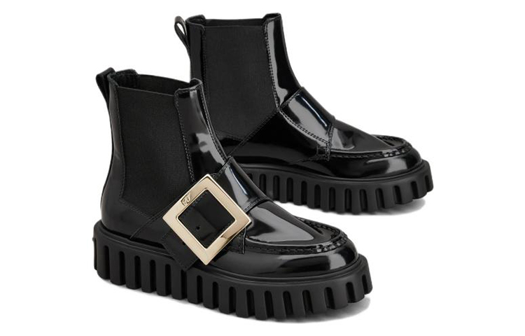 Order (W) Roger Vivier Viv' Go-Thick 'Buckle Logam Kulit Chelsea Boot Hitam' RVW64634420MRKB999