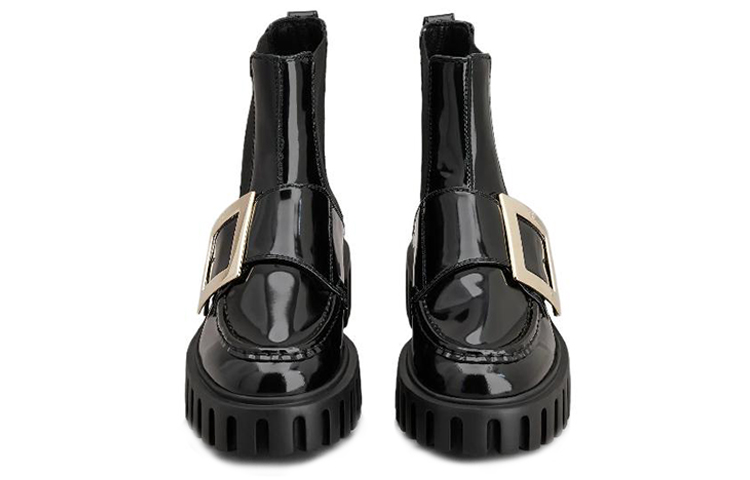 Shop (W) Roger Vivier Viv' Go-Thick 'Buckle Logam Kulit Chelsea Boot Hitam' RVW64634420MRKB999