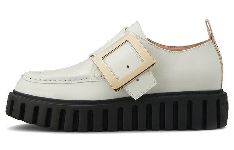 (Women) Roger Vivier Viv' Go-Thick 'Metal Buckle White Patent Loafer' RVW64632110MRKB001