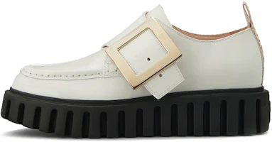 (Women) Roger Vivier Viv' Go-Thick 'Metal Buckle White Patent Loafer' RVW64632110MRKB001 (Women) Roger Vivier Viv' Go-Thick 'Metal Buckle White Patent Loafer' RVW64632110MRKB001