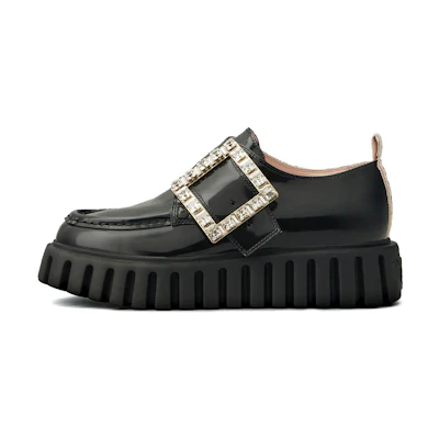 (W) Roger Vivier Viv' Go-Thick Loafers 'Black Patent Leather Buckle'