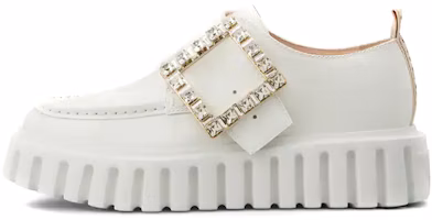 (Women) Roger Vivier Viv' Go-Thick 'Crystal Buckle Patent White Loafer' RVW64632390MRKB001 (Women) Roger Vivier Viv' Go-Thick 'Crystal Buckle Patent White Loafer' RVW64632390MRKB001