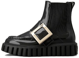 (Women) Roger Vivier Viv' Go-Thick 'Metal Buckle Patent Leather Chelsea Boot Black' RVW64634420MRKB999 (Women) Roger Vivier Viv' Go-Thick 'Metal Buckle Patent Leather Chelsea Boot Black' RVW64634420MRKB999